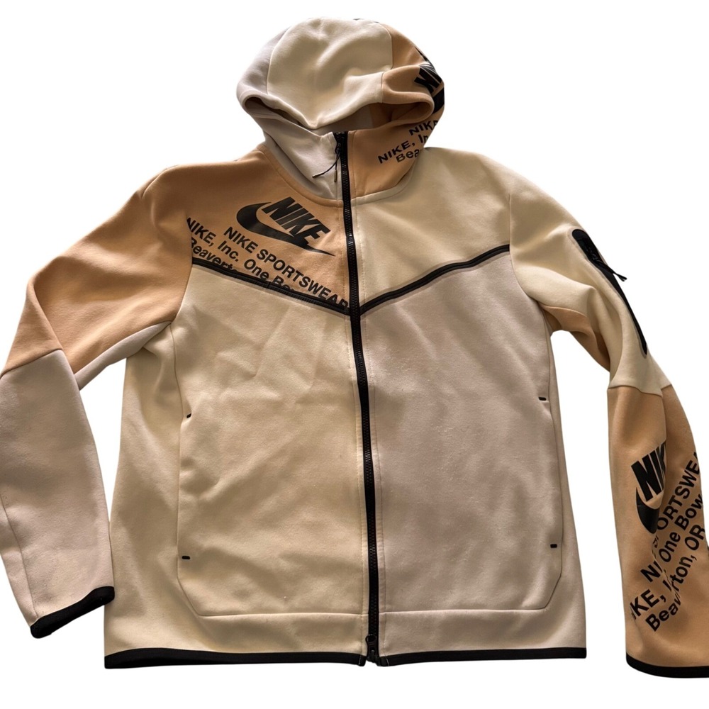 Nike Tech Fleece Graphic Full Zip Hoodie DM6474-072 Men's Medium Cream Tan